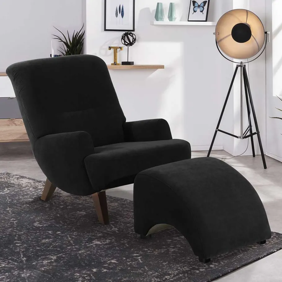 Online Wohnen Dunkler Relaxsessel aus Velours Schwarz - Leverias