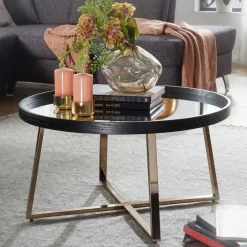 Discount Wohnen Dunkler Retro Wohnzimmertisch mit Spiegelglas - Marietta