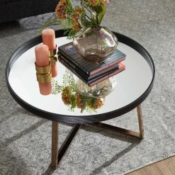 Discount Wohnen Dunkler Retro Wohnzimmertisch mit Spiegelglas - Marietta
