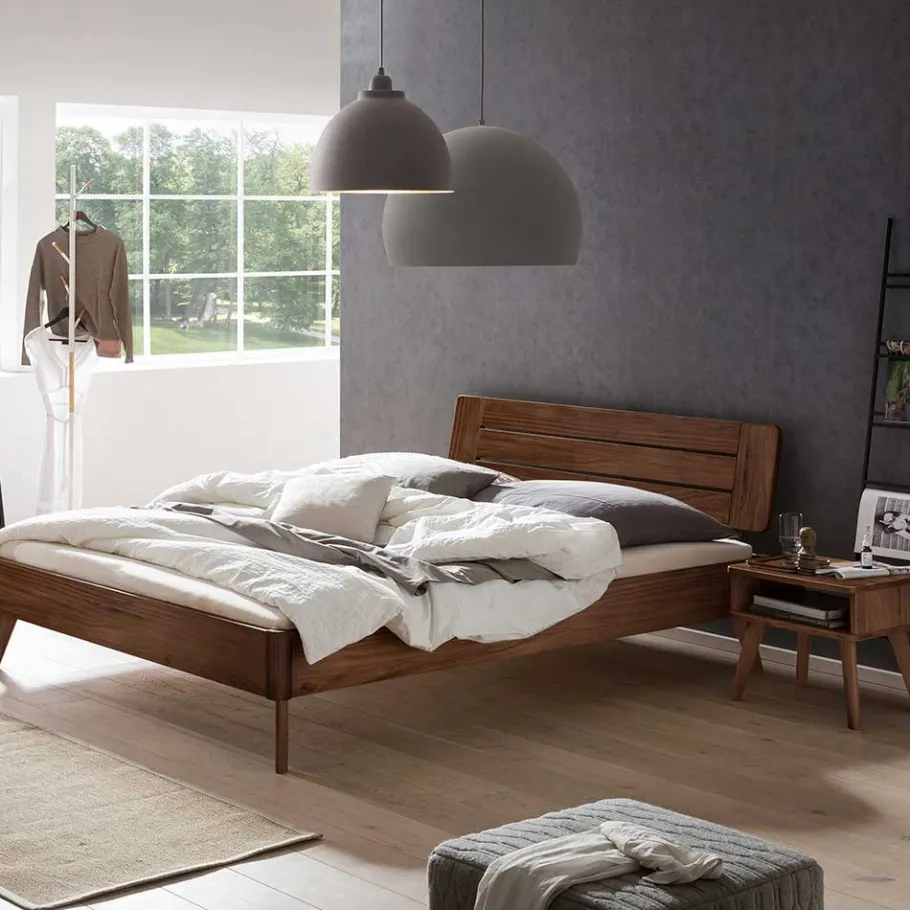 Best Wohnen Dunkles Holzbett aus Nussbaum Massivholz - Vetonia