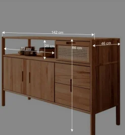 Clearance Wohnen Echtholz Kommode aus Wildbuche & Rattan - Indrya