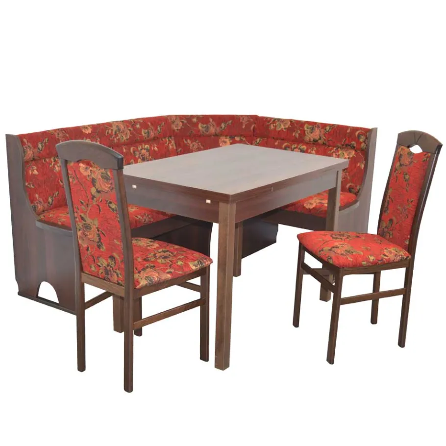 Hot Wohnen Eckbank Set in Nussbaum Braun mit Rot - Baltymore (vierteilig)