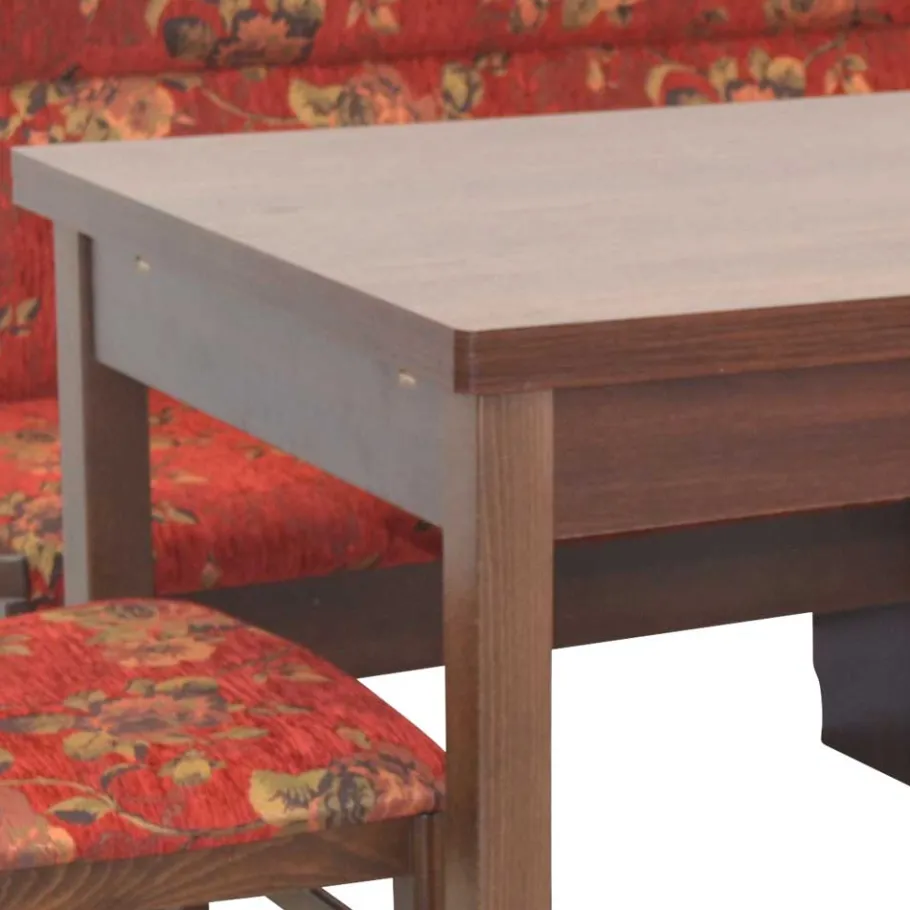 Hot Wohnen Eckbank Set in Nussbaum Braun mit Rot - Baltymore (vierteilig)