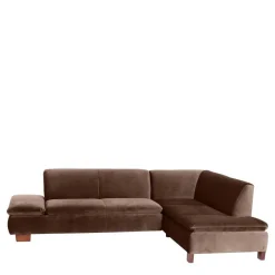 Discount Wohnen Eckcouch in Braun mit Nussbaum - Gelvino
