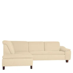 New Wohnen Ecksofa in Beige mit Nussbaum Braun - Nando