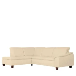 New Wohnen Ecksofa in Beige mit Nussbaum Braun - Nando