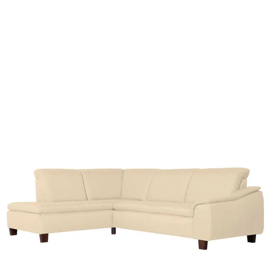 New Wohnen Ecksofa in Beige mit Nussbaum Braun - Nando