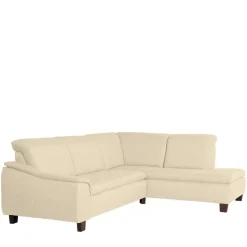 New Wohnen Ecksofa in Beige mit Nussbaum Braun - Nando