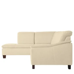 New Wohnen Ecksofa in Beige mit Nussbaum Braun - Nando