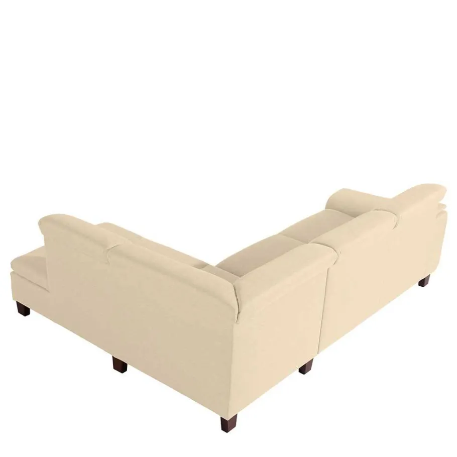New Wohnen Ecksofa in Beige mit Nussbaum Braun - Nando