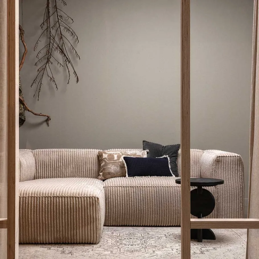 Discount Wohnen Ecksofa in Beige Ribcord - Fanandro