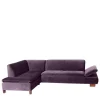 Discount Wohnen Ecksofa in Dunkellila mit Nussbaum Braun - Babahira