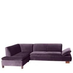Discount Wohnen Ecksofa in Dunkellila mit Nussbaum Braun - Babahira