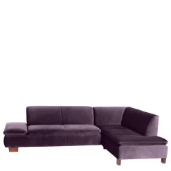 Discount Wohnen Ecksofa in Dunkellila mit Nussbaum Braun - Babahira