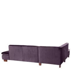 Discount Wohnen Ecksofa in Dunkellila mit Nussbaum Braun - Babahira