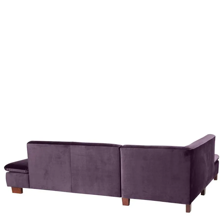 Discount Wohnen Ecksofa in Dunkellila mit Nussbaum Braun - Babahira