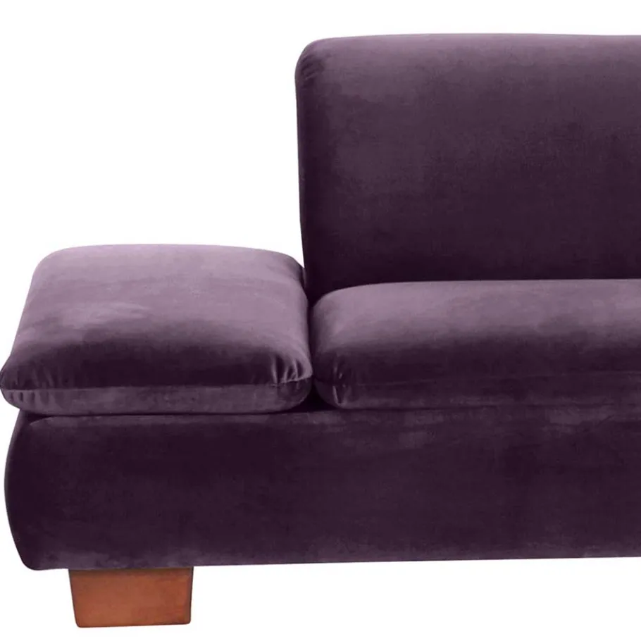 Discount Wohnen Ecksofa in Dunkellila mit Nussbaum Braun - Babahira