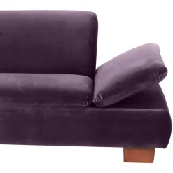 Discount Wohnen Ecksofa in Dunkellila mit Nussbaum Braun - Babahira
