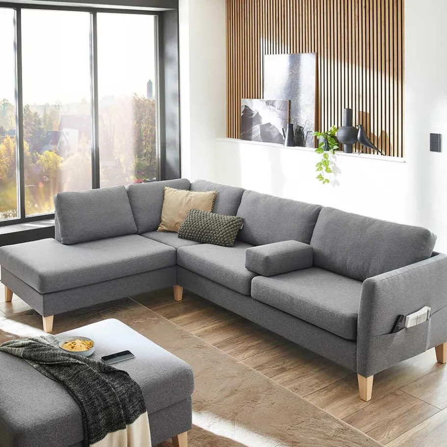 Best Wohnen Ecksofa in Grau Stoff - Dreisitzer - Donnsai