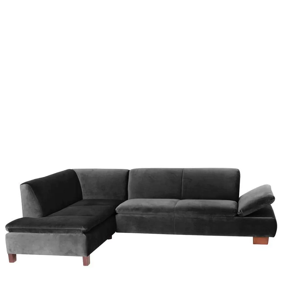 Clearance Wohnen Ecksofa in Schwarz mit Nussbaum Braun - Satira