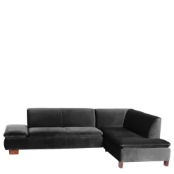 Clearance Wohnen Ecksofa in Schwarz mit Nussbaum Braun - Satira
