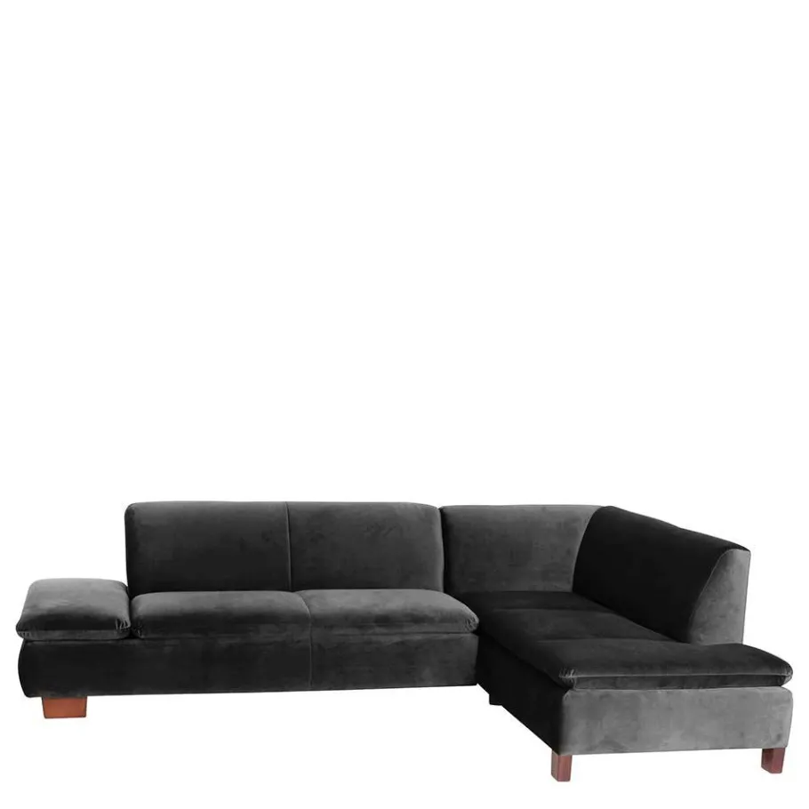 Clearance Wohnen Ecksofa in Schwarz mit Nussbaum Braun - Satira