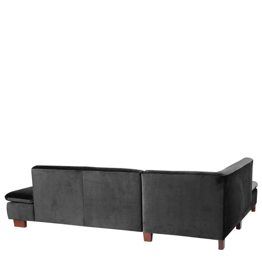 Clearance Wohnen Ecksofa in Schwarz mit Nussbaum Braun - Satira