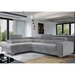 Sale Wohnen Ecksofa mit Bettfunktion in Hellgrau Samt - Merandes