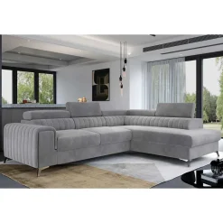 Sale Wohnen Ecksofa mit Bettfunktion in Hellgrau Samt - Merandes