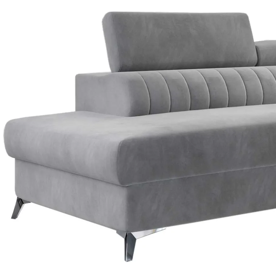 Sale Wohnen Ecksofa mit Bettfunktion in Hellgrau Samt - Merandes