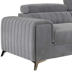 Sale Wohnen Ecksofa mit Bettfunktion in Hellgrau Samt - Merandes