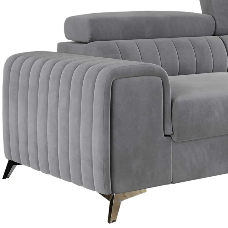 Sale Wohnen Ecksofa mit Bettfunktion in Hellgrau Samt - Merandes