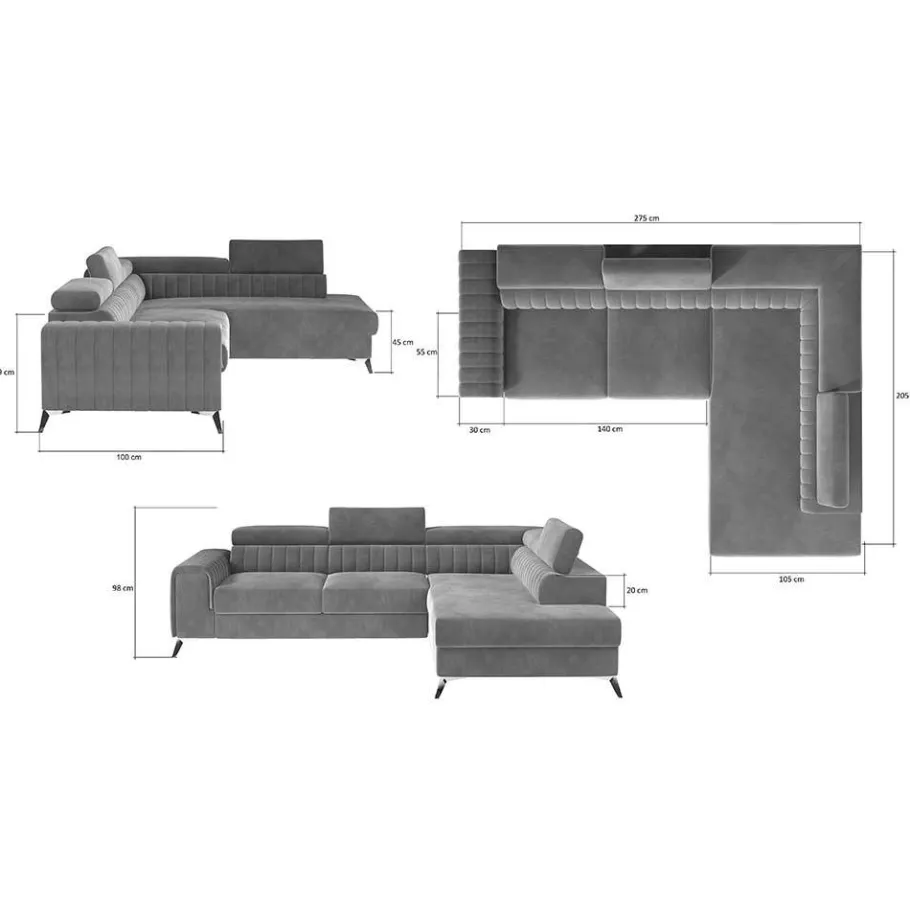 Sale Wohnen Ecksofa mit Bettfunktion in Hellgrau Samt - Merandes