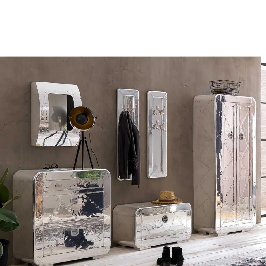New Wohnen Edle Design Flurmöbel in Silber - Pilot (sechsteilig)