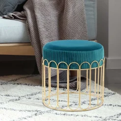 Sale Wohnen Edler Samthocker in Petrol & Gold - Ugian