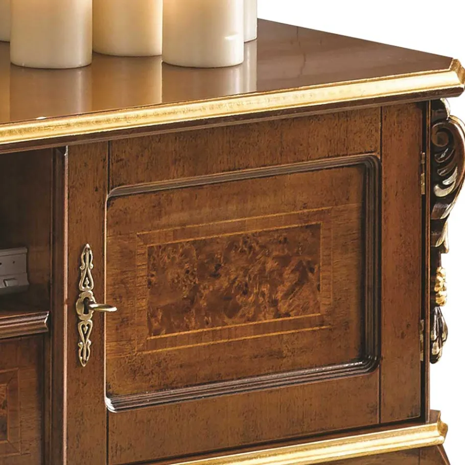 Hot Wohnen Edles TV Board in Nussbaum & Gold - Acsandrio