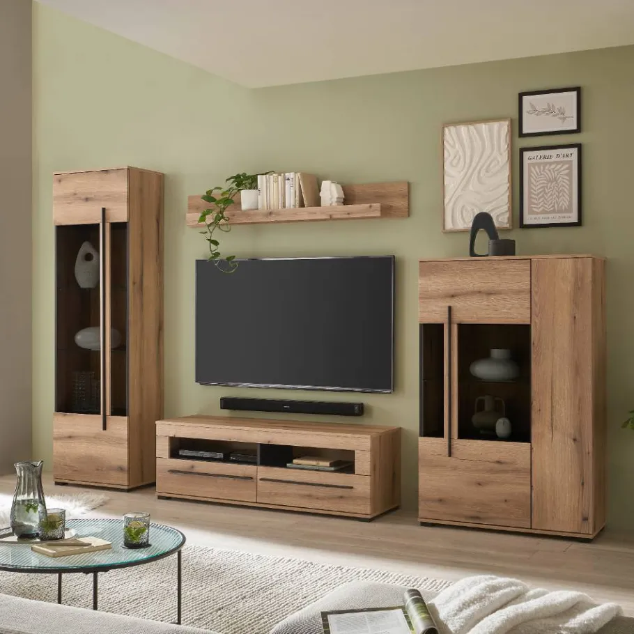 Outlet Wohnen Eicheoptik Wohnzimmermöbel Set - Brocus (vierteilig)