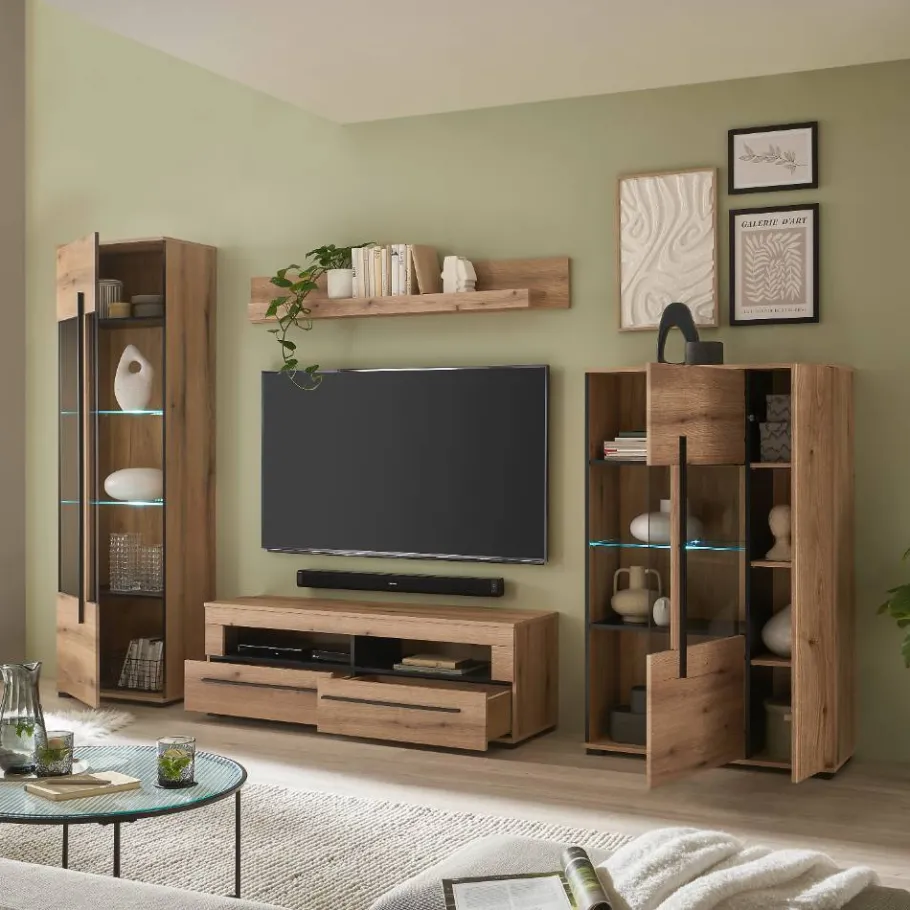 Outlet Wohnen Eicheoptik Wohnzimmermöbel Set - Brocus (vierteilig)