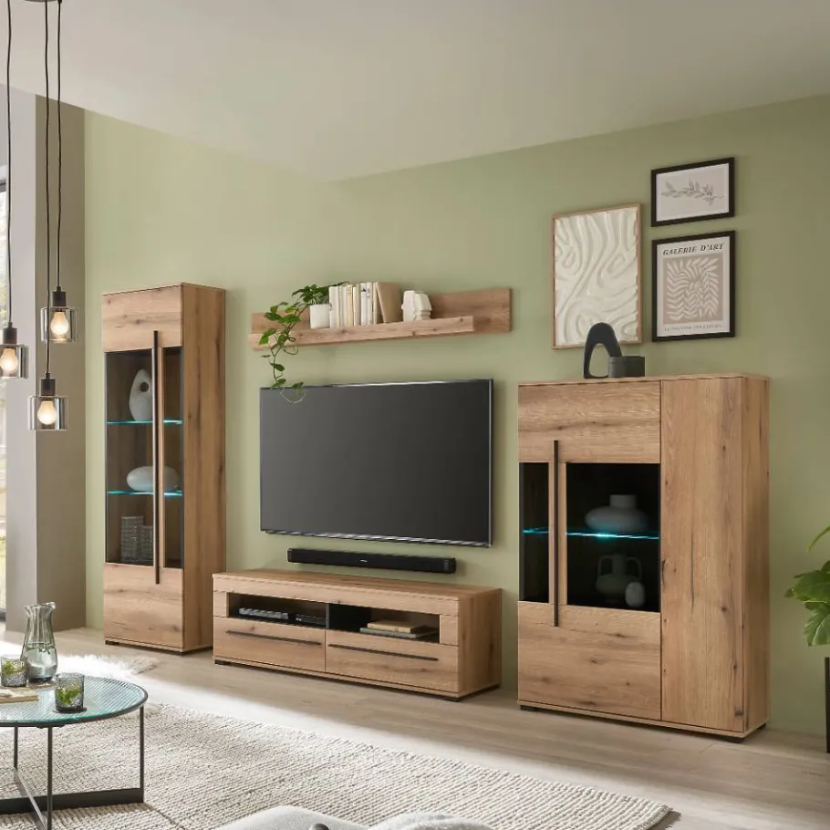 Outlet Wohnen Eicheoptik Wohnzimmermöbel Set - Brocus (vierteilig)