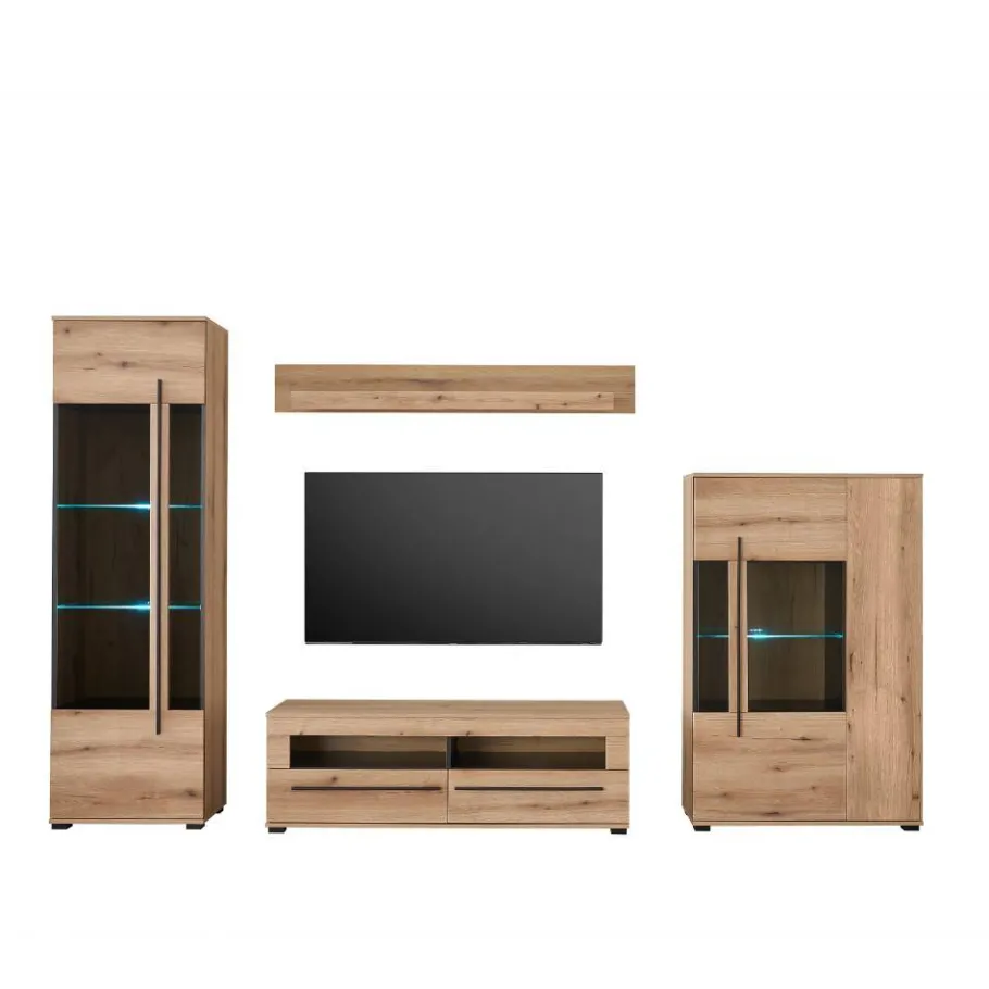 Outlet Wohnen Eicheoptik Wohnzimmermöbel Set - Brocus (vierteilig)