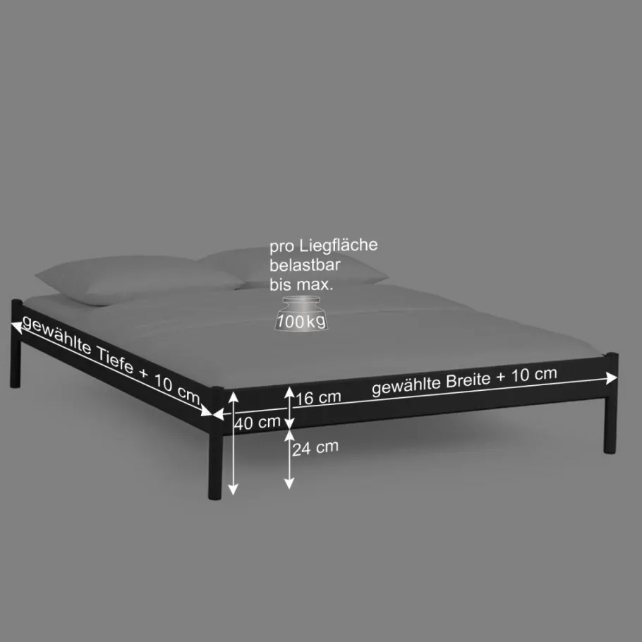Hot Wohnen Einzelbett Lanuge aus schwarzem Metall (zweiteilig)