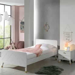 Discount Wohnen Einzelbett mit Nachtkommode in Weiß - Baranoma (zweiteilig)