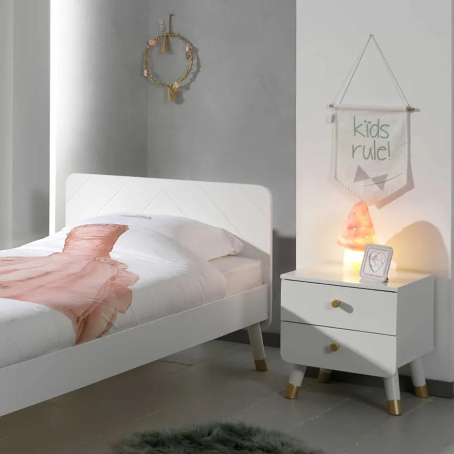 Discount Wohnen Einzelbett mit Nachtkommode in Weiß - Baranoma (zweiteilig)