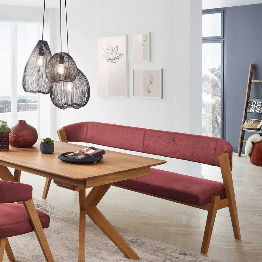 Hot Wohnen Elegante Esszimmer-Bank in Rot & Wildeiche - Ovenciana