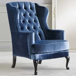 New Wohnen Eleganter Chesterfield Sessel in Blau Samt - Gonnya