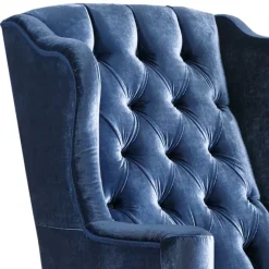 New Wohnen Eleganter Chesterfield Sessel in Blau Samt - Gonnya