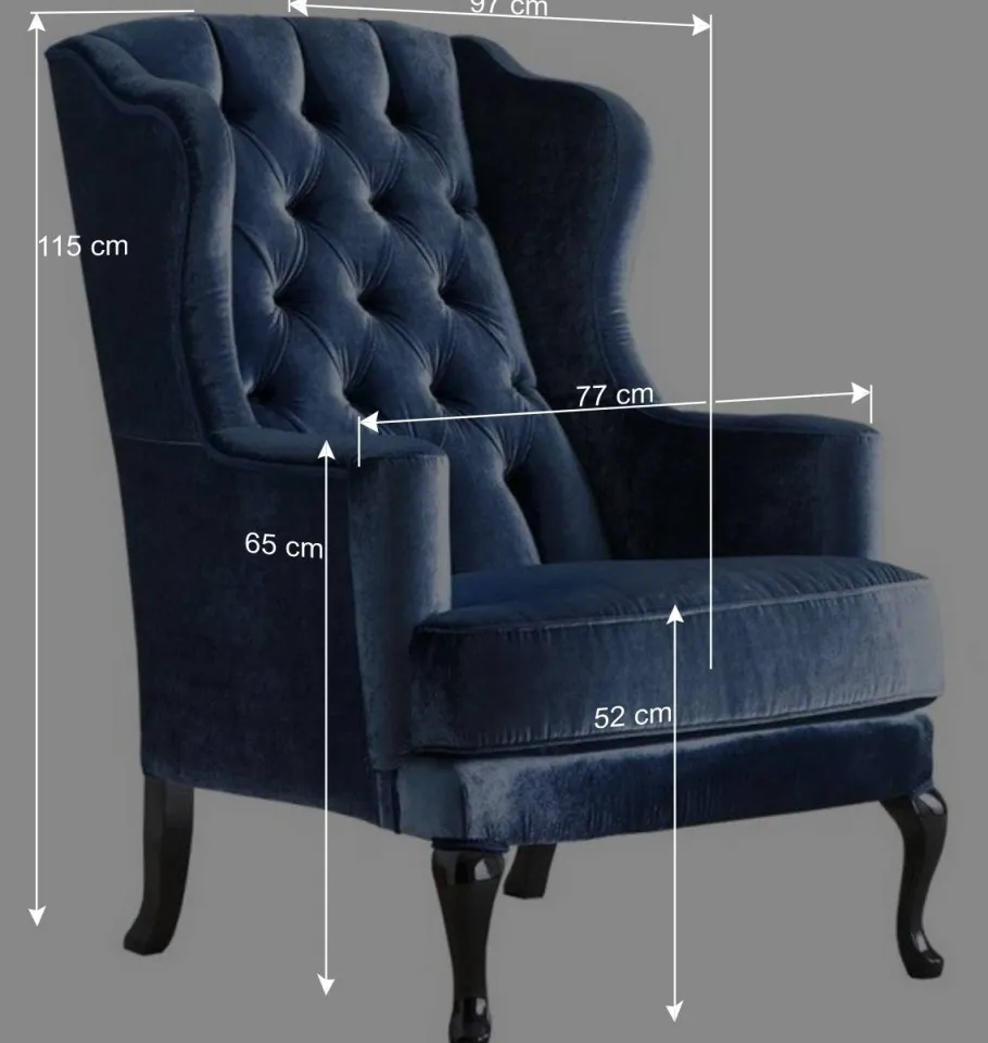 New Wohnen Eleganter Chesterfield Sessel in Blau Samt - Gonnya