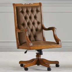 Online Wohnen Eleganter Schreibtischsessel in Braun mit Silber - Zaisan