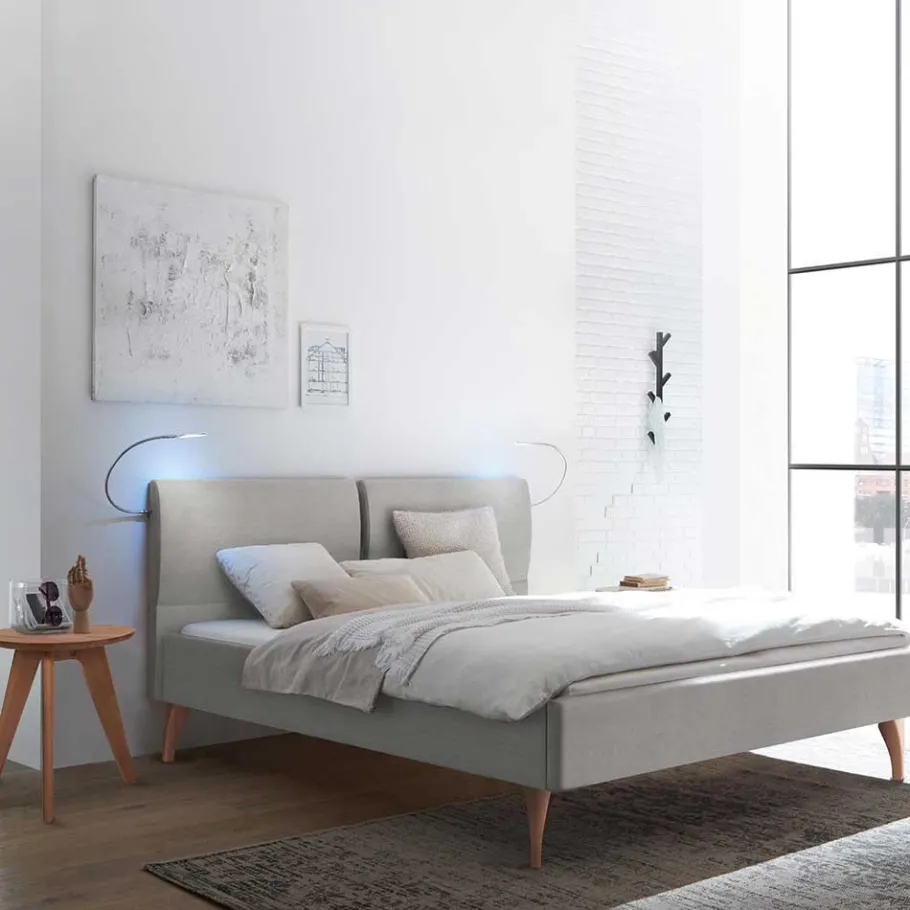 Clearance Wohnen Elegantes Polsterbett in Grau und Kernbuche - Silka