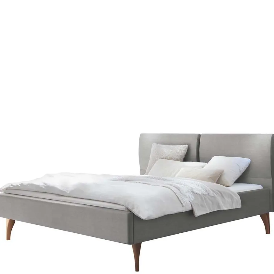 Clearance Wohnen Elegantes Polsterbett in Grau und Kernbuche - Silka